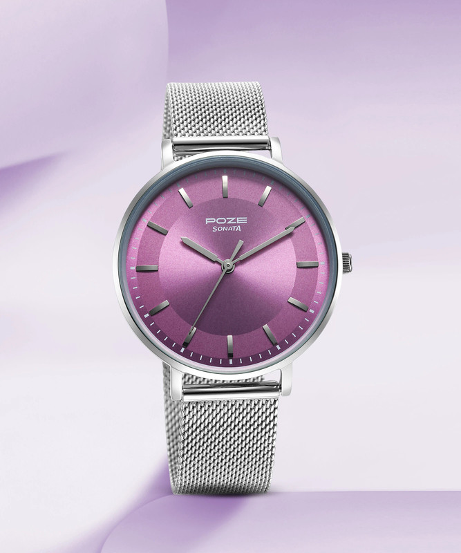 SONATA Poze Pink Dial Silver Strap Analog Watch  - For Women