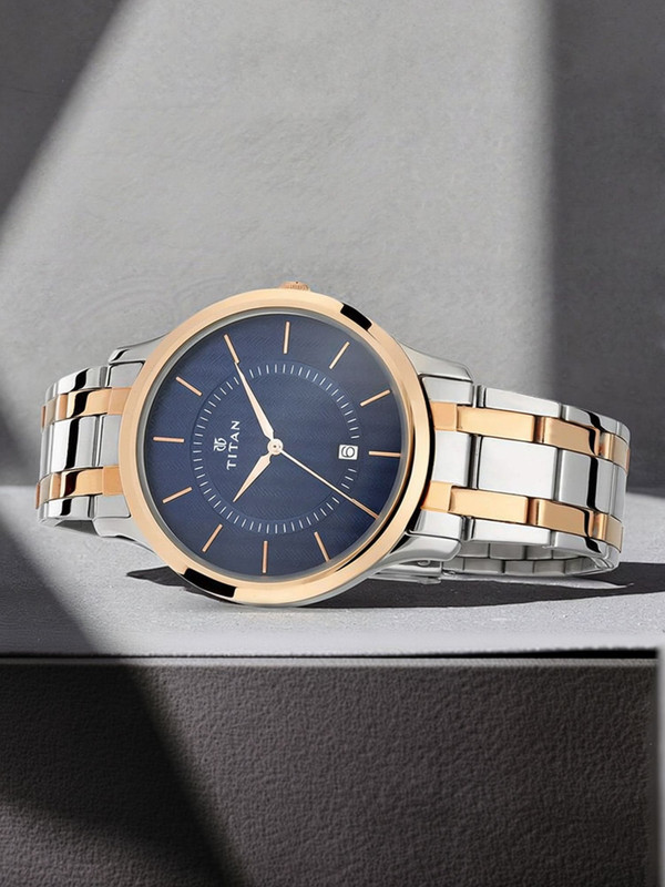 Titan 1824BM03 Titan Karishma Midnight Blue Dial TwoToned Stainless Steel Strap Analog Watch - For Men