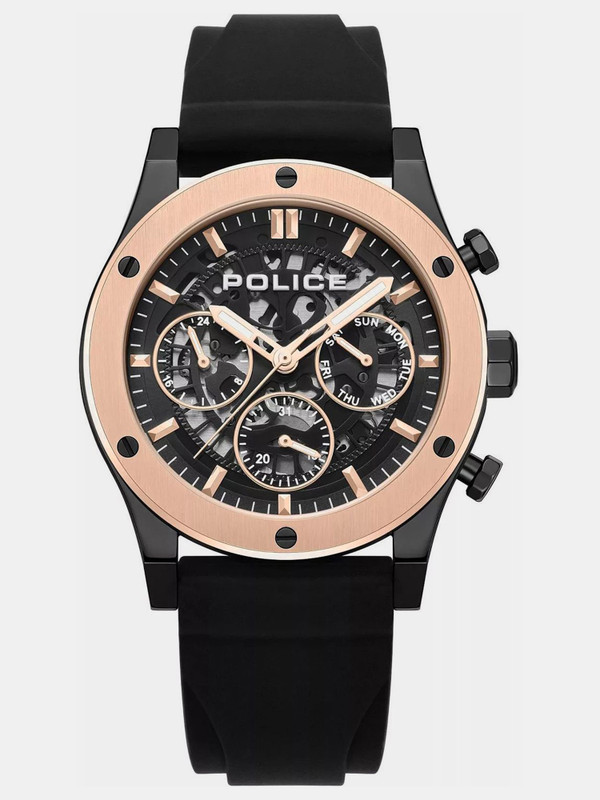 Police Knotty Skeleton Round Dial Silicon Strap Multifunction Watch for Men Analog Watch - For Men