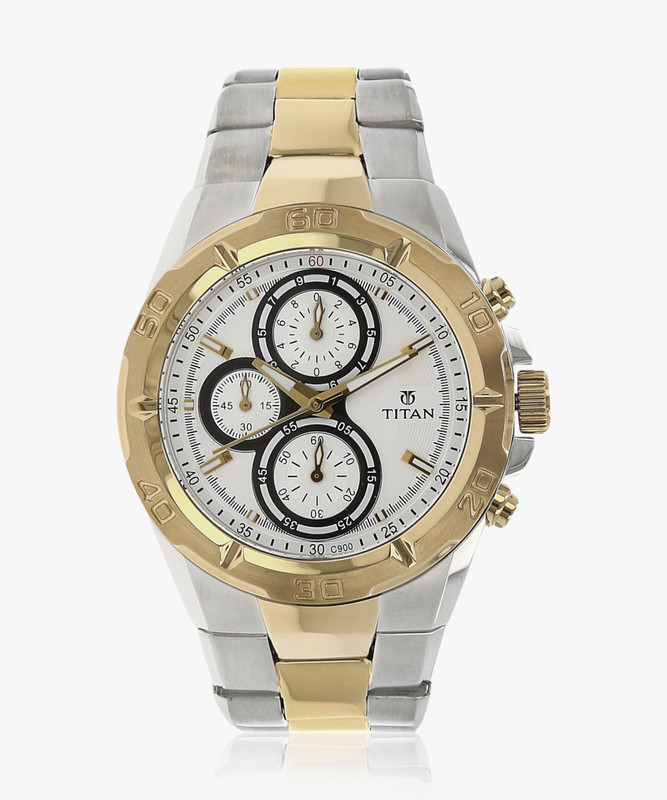 Titan NQ9308BM01 Titan Regalia Chronograph White Dial Silver & Gold SS Strap Analog Watch - For Men