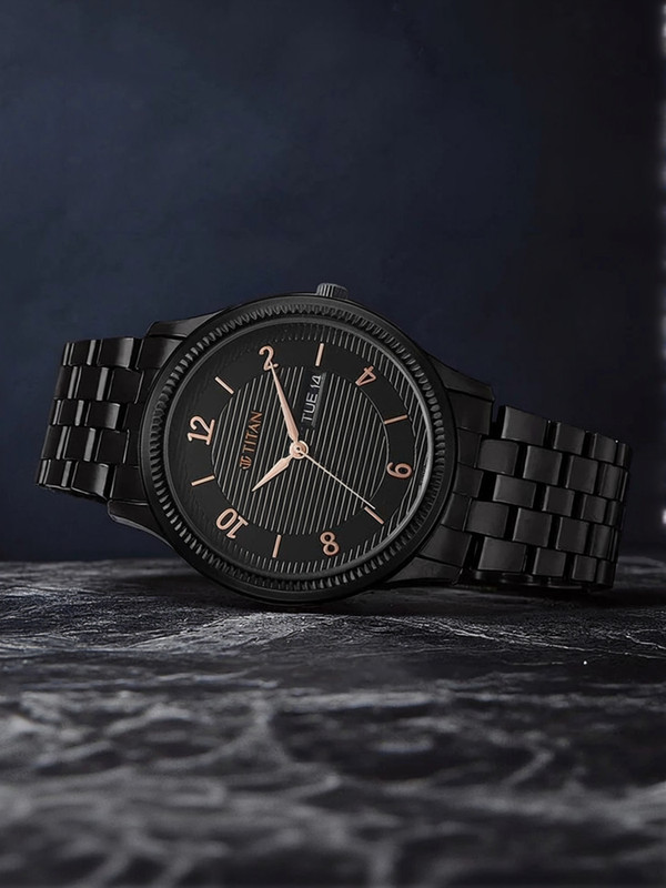 Titan Karishma Gents Festive Titan Karishma Black Dial Brown Stainless Steel Strap Analog Watch  - For Men