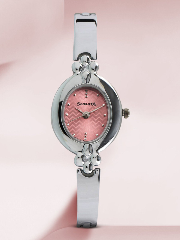 SONATA Sonata Quartz Black Dial Pink Plastic Strap Analog Watch - For Women