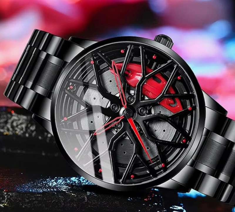 BT Enterprises BT Turbo Wheel Red Gyro Car wheel atch | Spinning watch | Roatating watch | Gyro Watch | Analog Watch  - For Men & Women