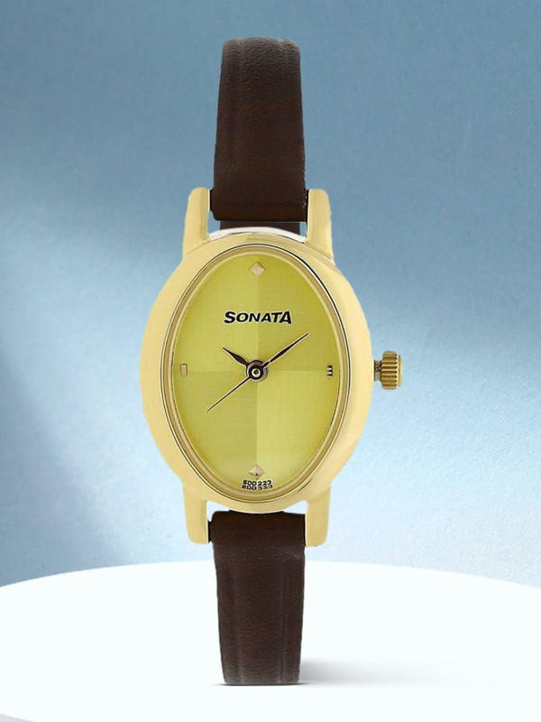 SONATA Sonata Gold Edit Champagne Dial Brown LeatherStrap Analog Watch - For Women