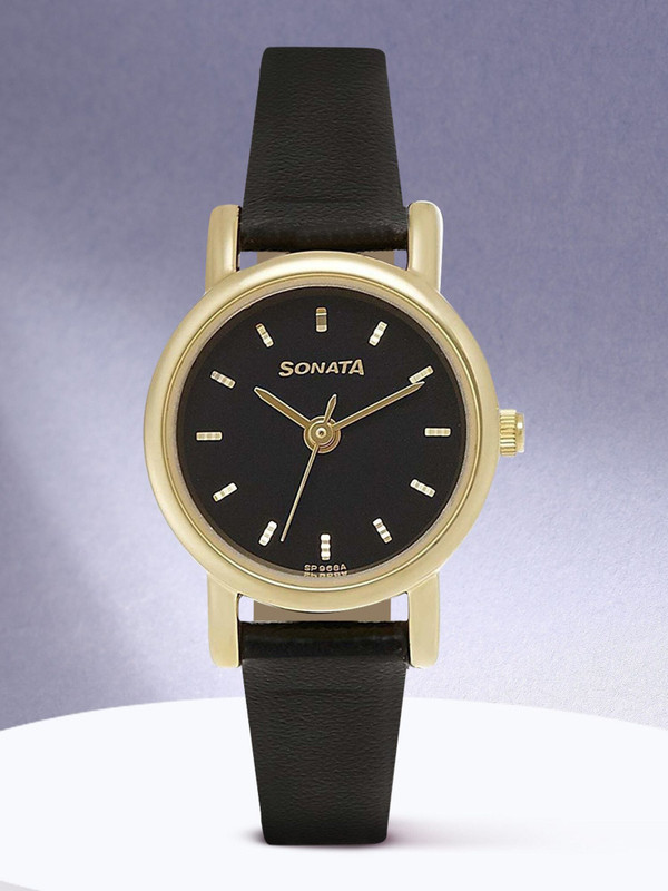 SONATA SF Quartz Black Dial Black Plastic Strap Analog Watch - For Men