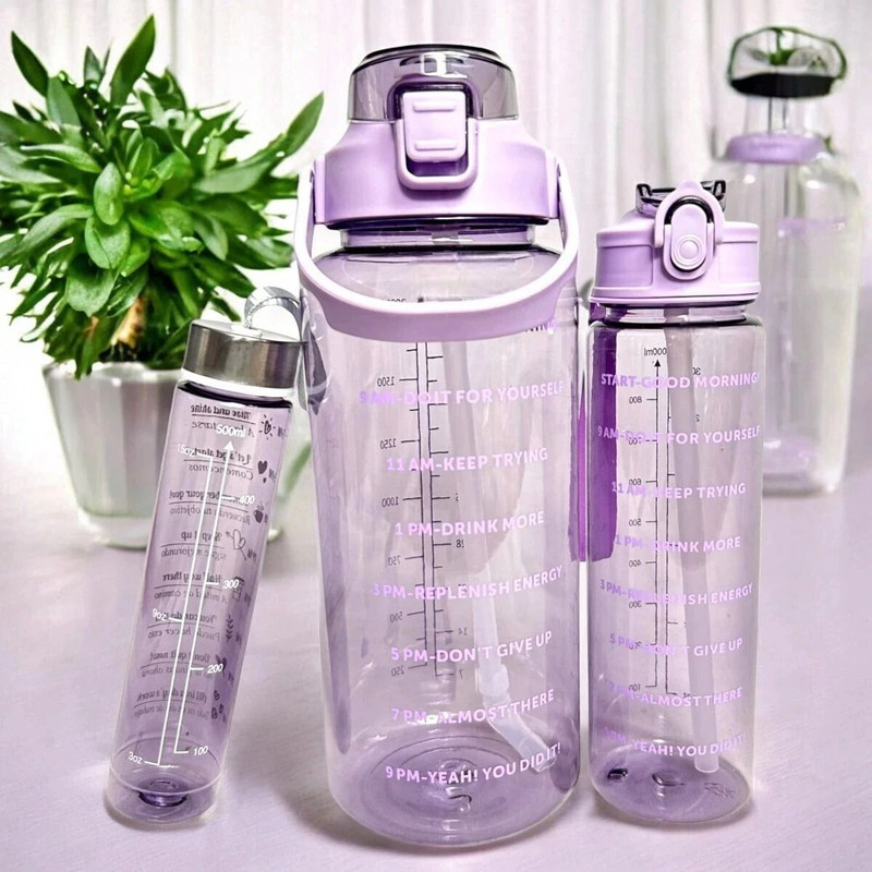 Jhalakriti Portable Wide Mouth BPA Free Motivational pack of 3 Transparent Water Bottle 3200 ml Water Bottles(Set of 3, Multicolor)