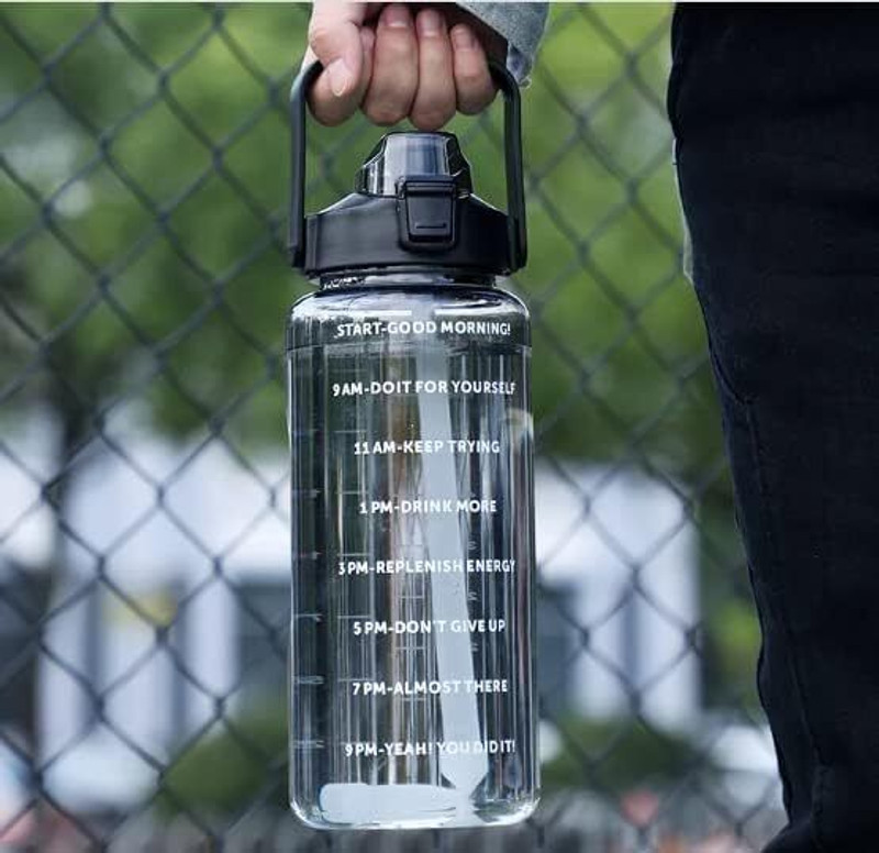 Veratico Motivational Water Bottle with Time Marker for Home, School, Gym, Office 2000 ml Plastic Sipper(Pack of 1, Black)