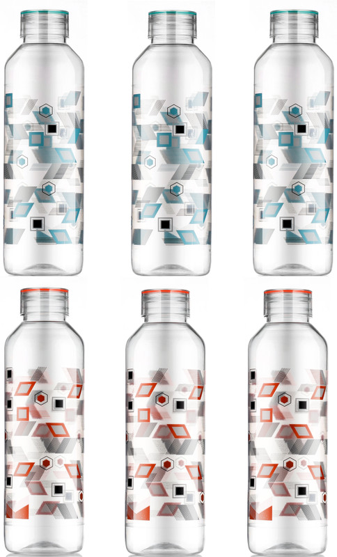 Qozzby Water bottle set for Fridge, Office, Sports, School, Gym, Yoga 1000 ml Plastic Bottle(Pack of 6, Multicolor)