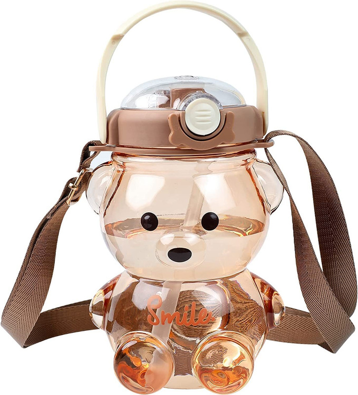 Virtuous Cartoon Teddy Bear BPA Free Portable Mouth Water Bottle With Straw 1000 ml Silicone Shaker(Pack of 1, Multicolor)