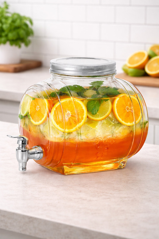 Kriti Traders 3 L Glass Water/Juice Dispenser with Tap|Party Drink Jar for Home Kitchen Bottom Loading Water Dispenser
