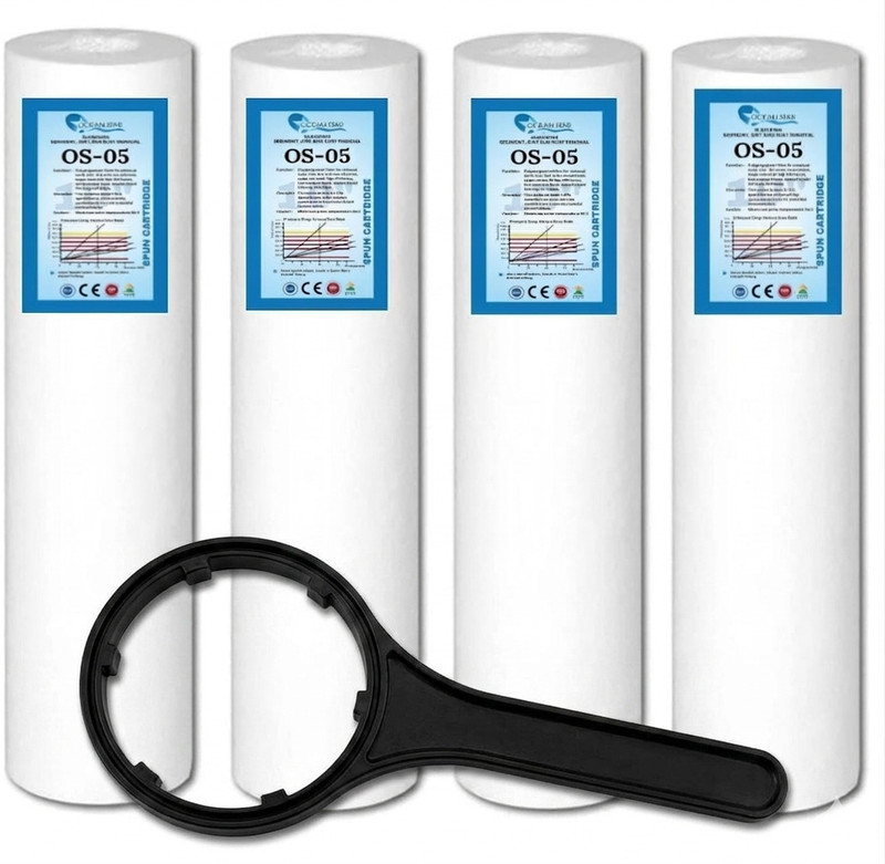OCEAN STAR TECHNOLOGIES 10 Inch 5 Micron PP Spun Filter Cartridge (Pack of 3) with Digital TDS Meter Solid Filter Cartridge(5, Pack of 4)