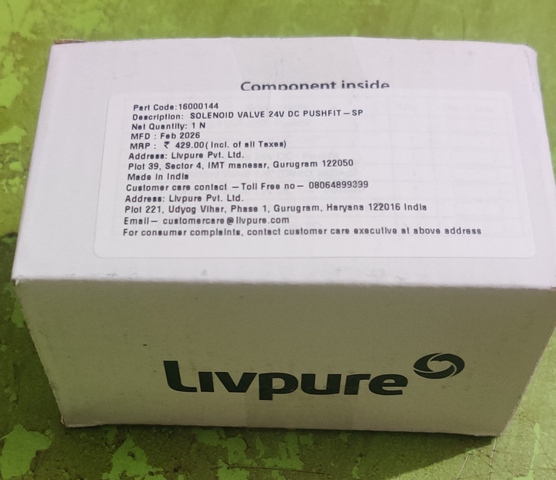 LIVPURE by livpure solenoid valve liv Solid Filter Cartridge(.001, Pack of 1)