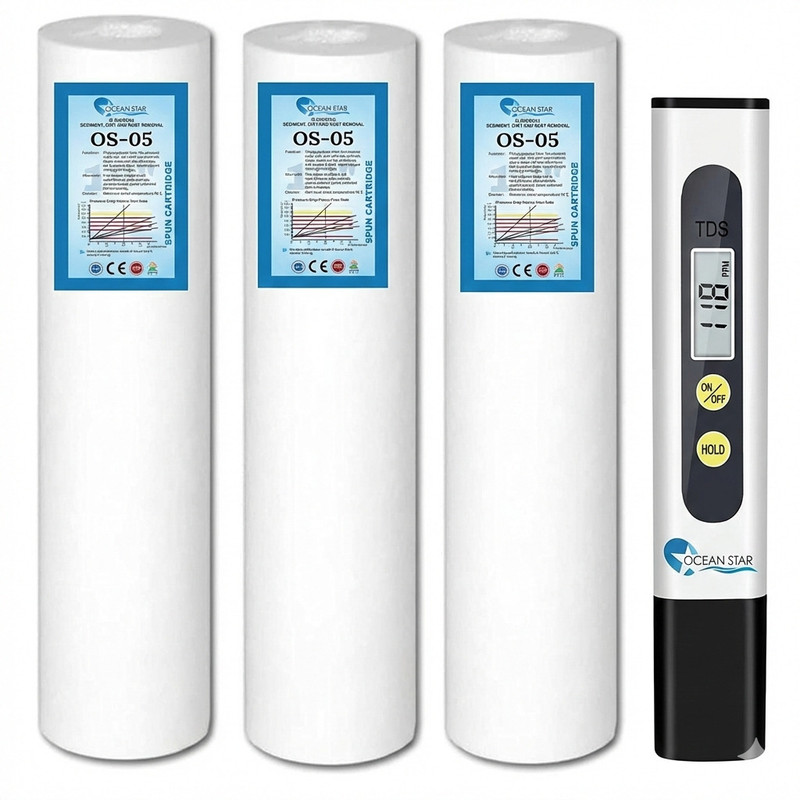 OCEAN STAR TECHNOLOGIES RO filter candle 3 pack with TDS meter Solid Filter Cartridge(5, Pack of 4)