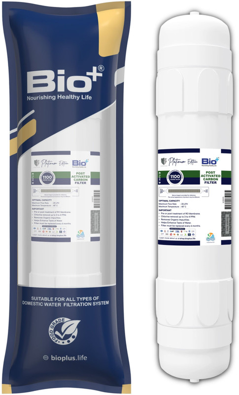 Bioplus Post Activated Carbon Water Filter for RO | Taste Enhanser 7000L Life | 11" Media Filter Cartridge(Fits Most RO Machines, Pack of 1)