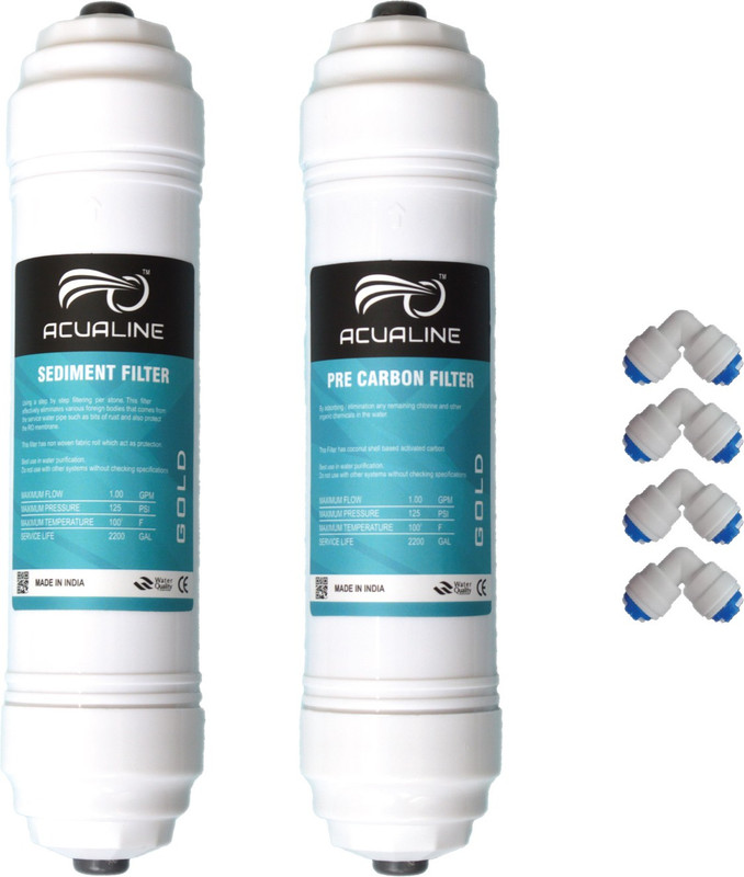 ACUALINE GOLD Pre Carbon & Sediment Inline Set with Elbow Suitable for RO Water Purifier Media Filter Cartridge(5, Pack of 2)