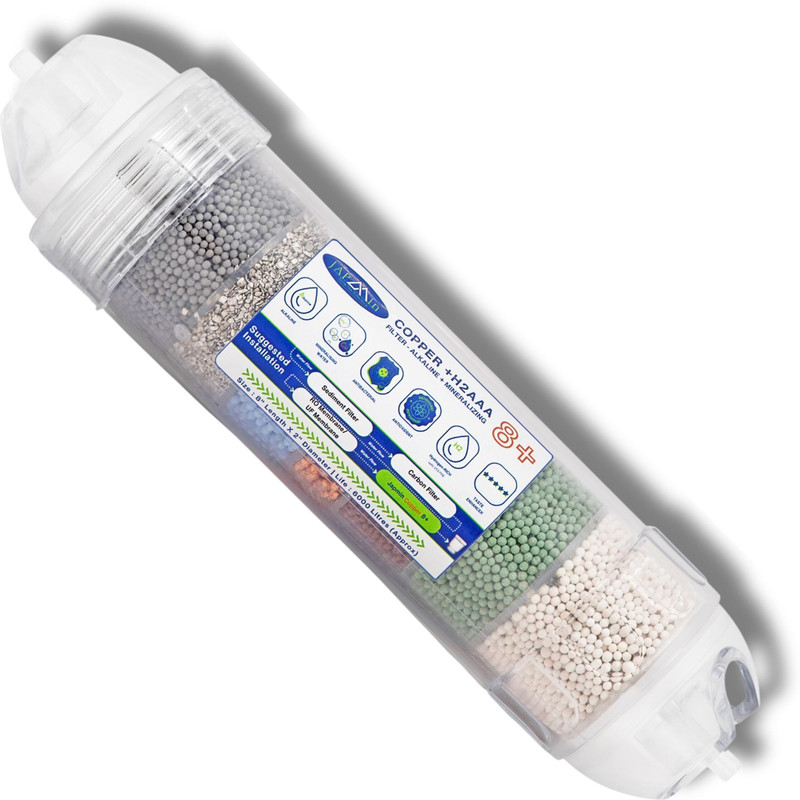 Japmin H2AAA Copper 8 x 2" Filter Media Filter Cartridge(2 Elbow Connectors, Copper + Alkaline Water Filter & pH Liquid Tester (5ml), Pack of 1)