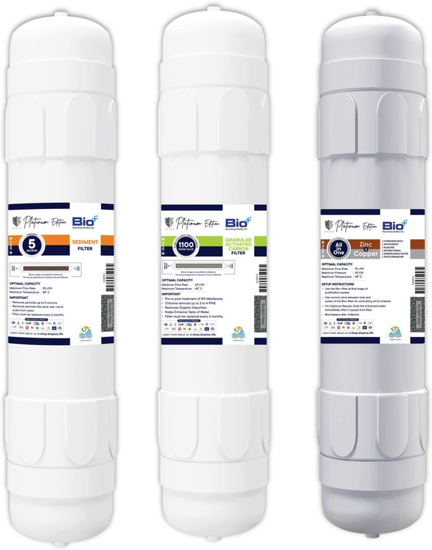 Bioplus 3-in-1 RO Filter Set – GAC & ZnCu H2AAA and Sediment Filter for Water Purifiers Media Filter Cartridge(5 Micron, Pack of 3)