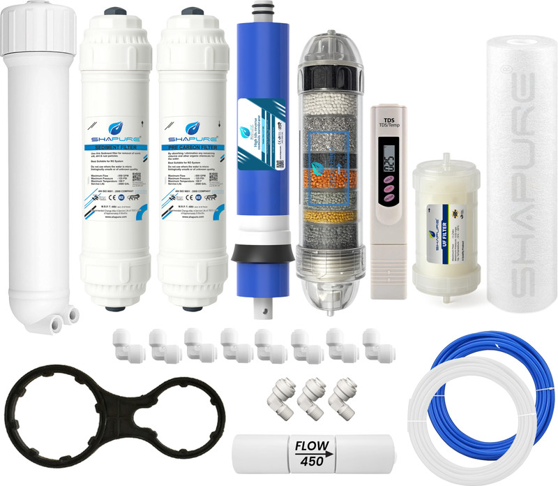 SHAPURE Yearly Kit for RO Water Purifier with Alkaline, 80 GPD Membrane and Original UF Solid Filter Cartridge(0.005, Pack of 13)
