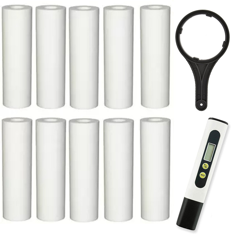 MG WATER SOLUTION 10" Polypropylene (PP) Spun Filter Candle Suitable for All Types of Domestic Water Purifiers (Size: 10" x 2.5") with 1 Pc. 10" Single Wrench Spanner Key & 1 Pc. TDS Meter Solid Filter Cartridge(0.5, Pack of 12)