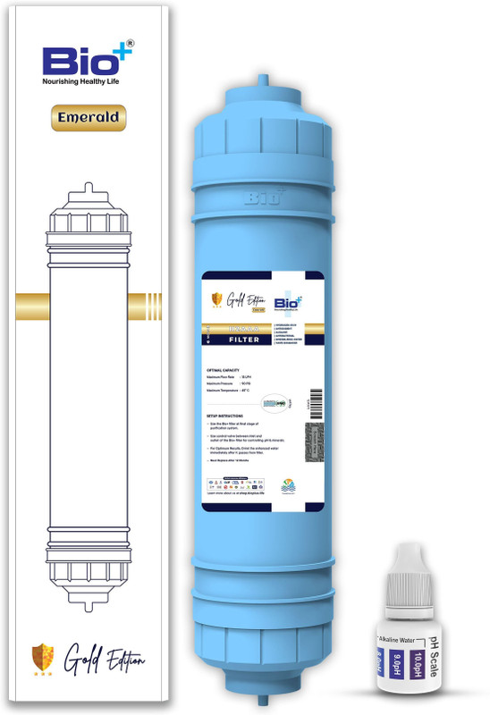 Bioplus 10" Alkaline Water Purifier Filter | Mineral Water Filter for RO - Blue Media Filter Cartridge(12,000L Lifespan, Fits Most RO Machines, 7-in-1 H2AAA Water Filter, Pack of 1)