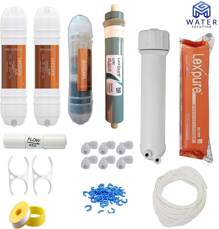 MG WATER SOLUTION Replacement Service Kit (13 Item Kit) As Per Main Image (Silver plus 80 GPD RO with Membrane Housing) Suitable for All RO Water Purifier Solid Filter Cartridge(0.005, Pack of 1)