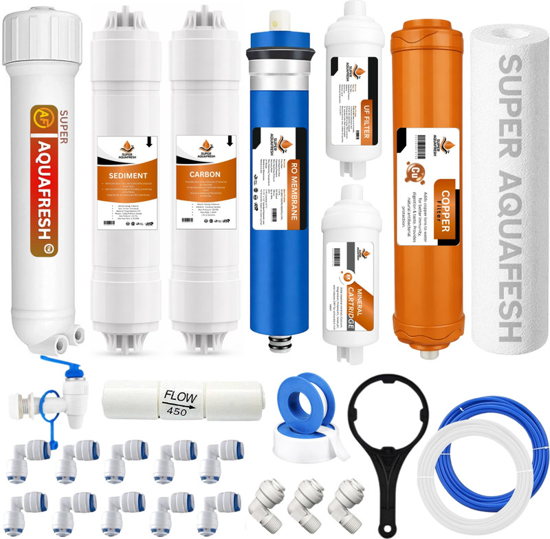 SUPER AQUAFRESH by SUPER AQUAFRESH RO Filter Service Kit 12-in-1 Filter Set with Membrane and Housing Universal Solid Filter Cartridge(0.5, Pack of 27)