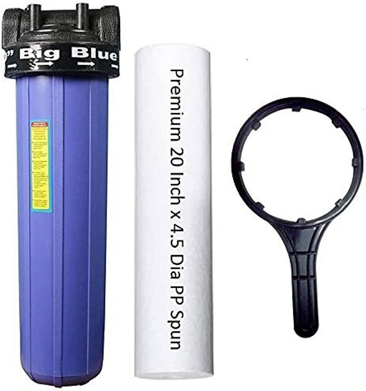KRPLUS 20 Inch Jumbo Pre-Filter Housing + Jumbo Spun Filter 4.5" OD (1 Inch In/Out) Solid Filter Cartridge(5, Pack of 3)