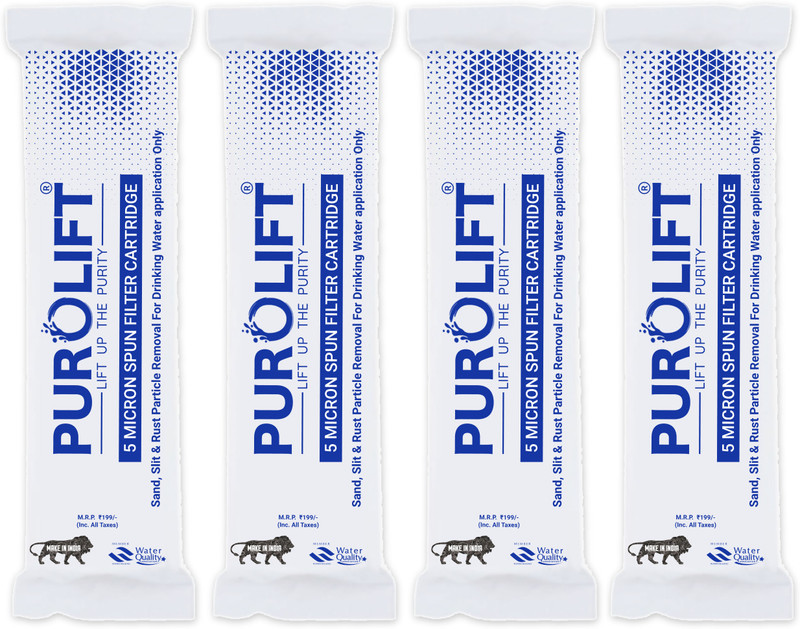 Purolift 4pcs 10'' PP Spun Filter Cartridge Candle for All Types Water purifiers Sponge Solid Filter Cartridge(5, Pack of 4)