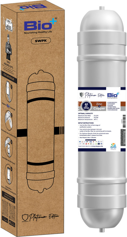 Bioplus Alkaline Water Purifier Filter with Zinc & Copper | 9" Mineral Water Filter | Media Filter Cartridge(7000L Capacity, Pack of 1)