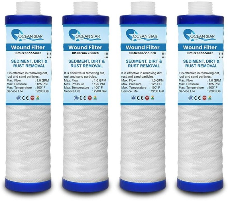 OCEAN STAR TECHNOLOGIES Pre Filter 9 inch PP Yarn Wound Filter (120 Grams) Threaded Candle Cartridge Wound Filter Cartridge(5, Pack of 4)