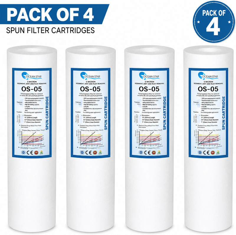 OCEAN STAR TECHNOLOGIES by OCEAN STAR TECHNOLOGIES 10 Inch High Density Spun Filter (85 Grams) Pack of 4 Solid Filter Cartridge(5, Pack of 4)