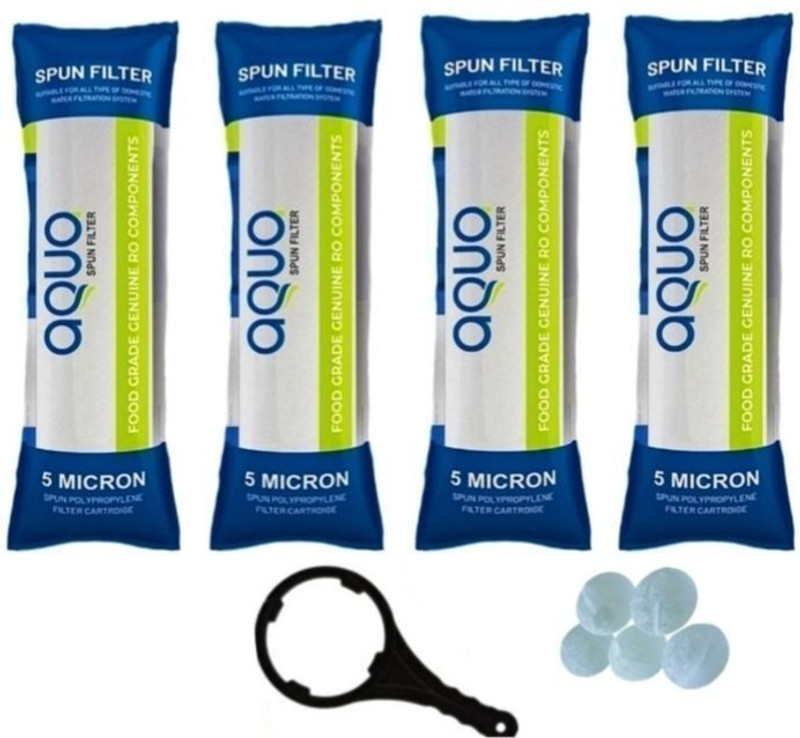 Liqua Ro water filter 4 pcs pp spun cartridge with spanner and antiscant ball Solid Filter Cartridge(0.5, Pack of 4)