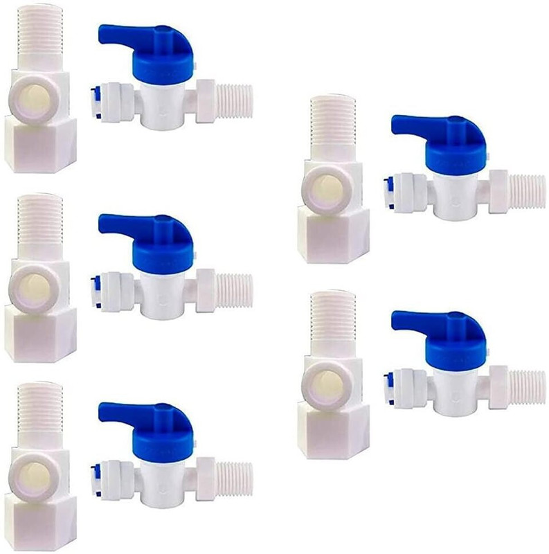 Aameria RO PVC Plastic Inlet Coupling+Valve/Connector For RO 1/4" Size Diverter(DV.Set) Solid Filter Cartridge(5, Pack of 1)