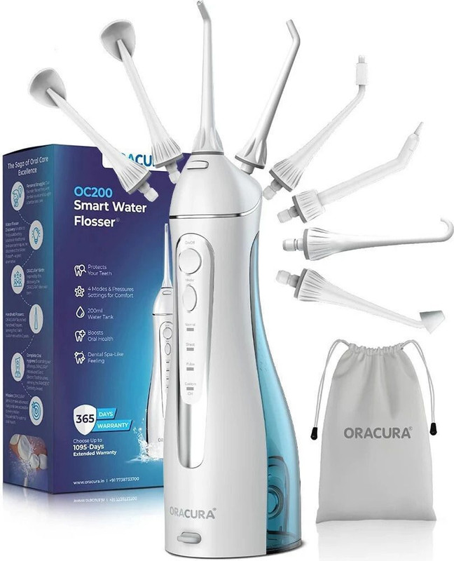 ORACURA OC150 Smart Pro with 150 ml Water tank | Portable and Rechargeable (White) Water Flosser(Cordless)