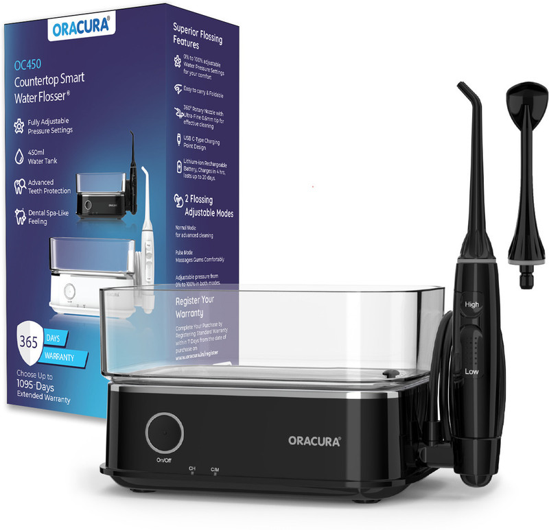 ORACURA OC450 Lite Smart Countertop with 450ml Watertank | Rechargeable (White) Water Flosser(Cordless)