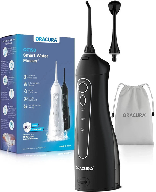 ORACURA Smart OC150 Lite with 150ml Watertank Portable & Rechargeable (Black) Water Flosser(Cordless)
