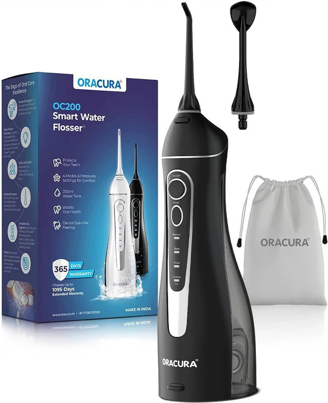 ORACURA OC200 Lite Smart Plus | Portable & Rechargeable | IPX7 Waterproof (White) Water Flosser(Cordless)