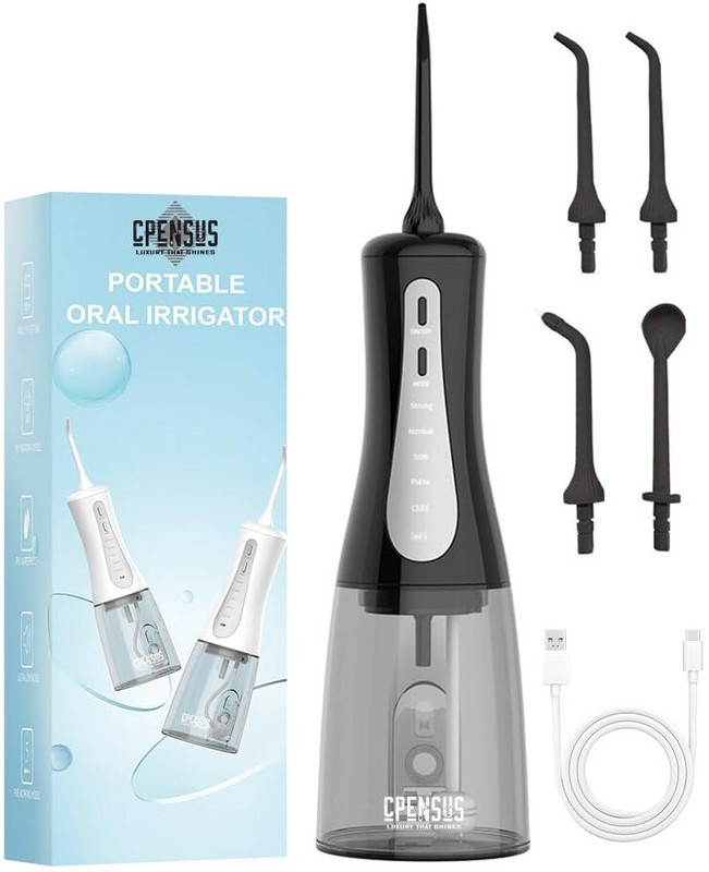 CPENSUS Water Flosser, 350ml Tank, 5 Pressure Modes, 4 Jet Tips, IPX7 Waterproof, Water Flosser(Cordless)