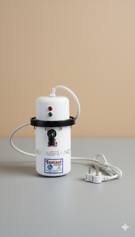 Aquagrand 1L Portable Instant Water Geyser Use for Home,Office,Restaurant | Fast Heating 1 L Instant Water Geyser(|Auto Cut Off, Grey)