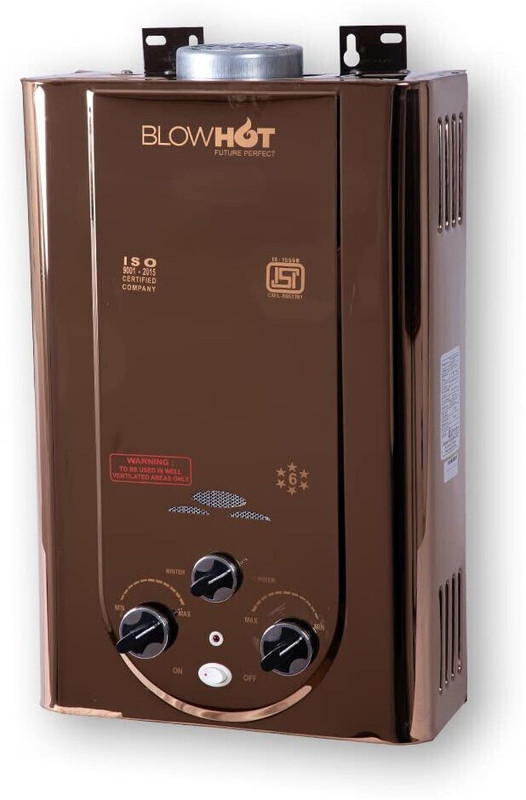 BLOWHOT Automatic LPG Gas Water Heater Geyser, Instant 6 LTR Water Flow, ISI Marked with 1 Year Warranty 6 L Gas Water Geyser(Metallic Gold)