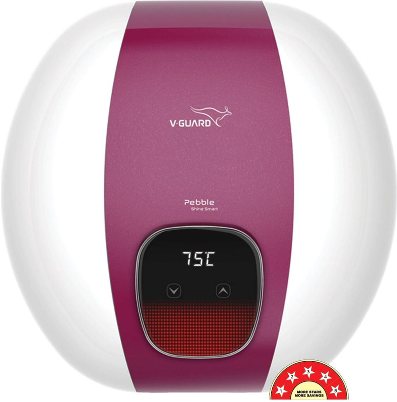V-Guard Pebble Shine Smart 15 L Storage Water Geyser Voice Control Using Google & Alexa | BEE 5 Star Rating | Suitable for Hard Water | Free Pan India Installation(White Grape)