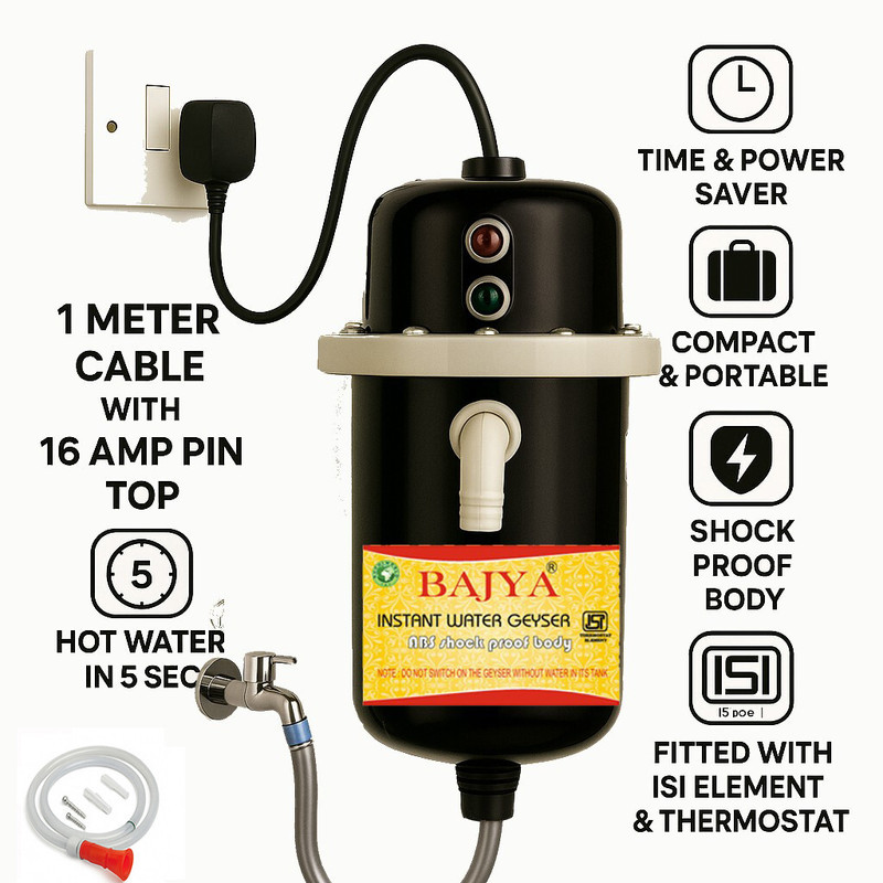Bajya Etira Plus 3 Kw Electric Instant Heater 1 L Instant Water Geyser(Black)