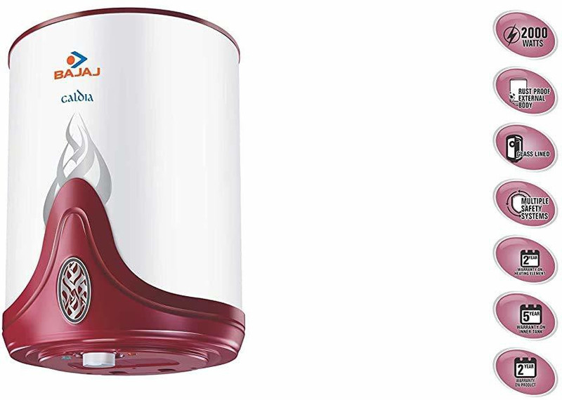 BAJAJ 10 L Storage Water Geyser (Caldia 150754 With IPX4 waterproof technology, White & Maroon)