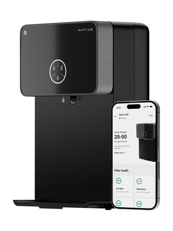NATIVE By Urban Company M2 | Needs no service for 2 years | 10-stage Purifier 8 L RO + UV + Alkaline + Minerals Water Purifier Smart IoT Features(Black)