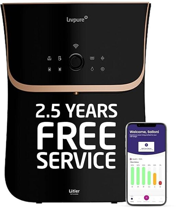 LIVPURE LIV-LOTIER-AIOT 6.5 L RO + UF + UV + Copper + Alkaline + Mineralizer Water Purifier 2.5 Years Free Service, No Questions Asked |10 Stage Advanced Purification(Black)