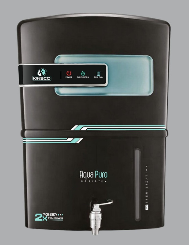 Kinsco Aqua Puro 2X Power Filters| Needs No Service For 2 Years | 15 L RO + UV + UF + Alkaline + Copper + Zinc Water Purifier(Black)