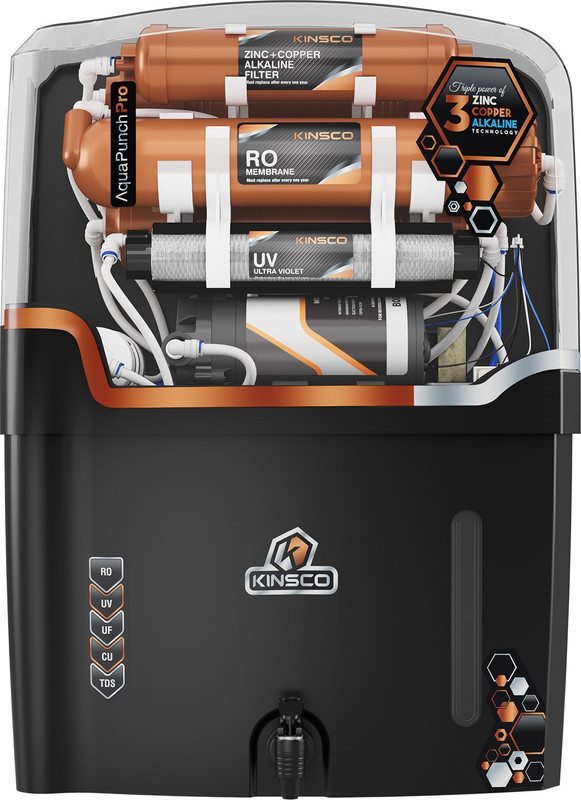 Kinsco Aqua Punch Pro With ISI Mark RO+UV+UF+TDS Adjuster 18 L RO + UV + Copper + Alkaline + Minerals Water Purifier(Black)