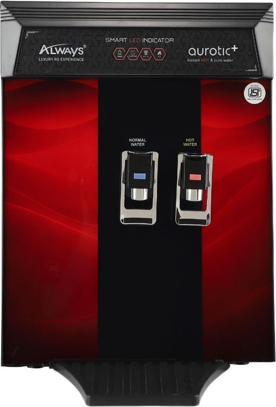 Always Aurotic Plus Instant Hot and Normal with Pre-Filter 10 L RO + UF + UV + Copper + Alkaline + Mineralizer Water Purifier(Red)