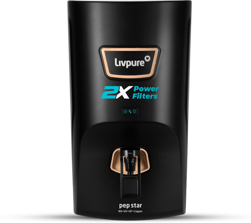 LIVPURE LIV-PEP-STAR-COPPER 2X Power Filter | No Filter Cost for 2 Year | 7 L RO + UV + UF + Minerals + Copper Water Purifier(Black)