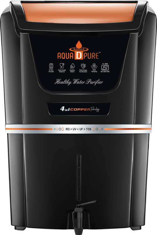 AquaDpure Premium 4 IN 1 Copper Filter RO Water Purifier with ISI Mark 10 Stage 12 L RO + UV + UF + Copper + TDS Control Water Purifier(Black)
